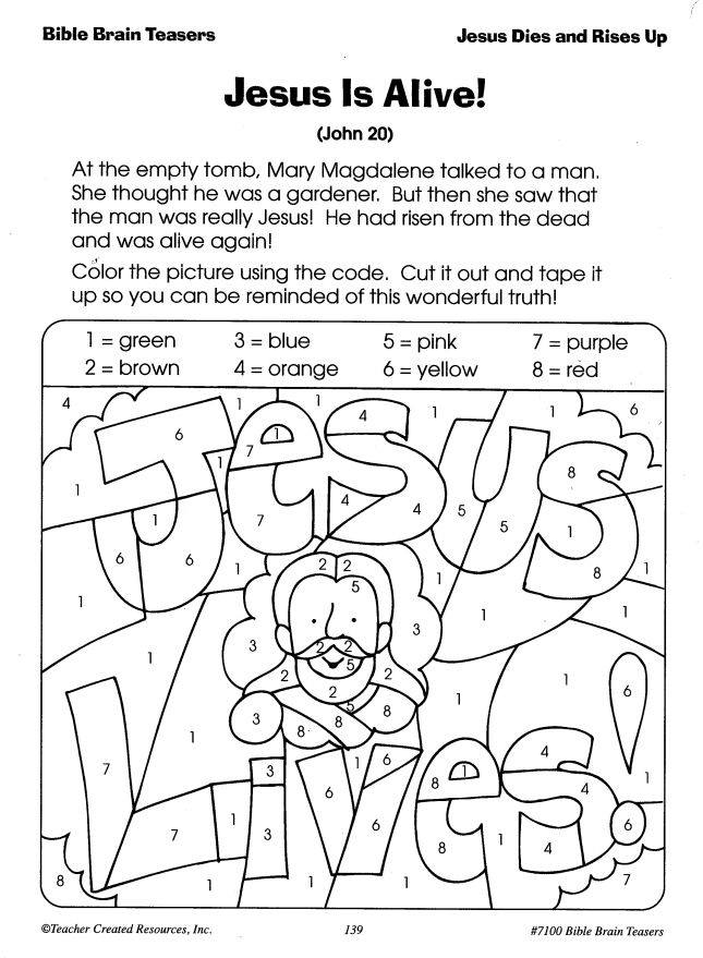 Christian Easter Color by Number Coloring Page Image