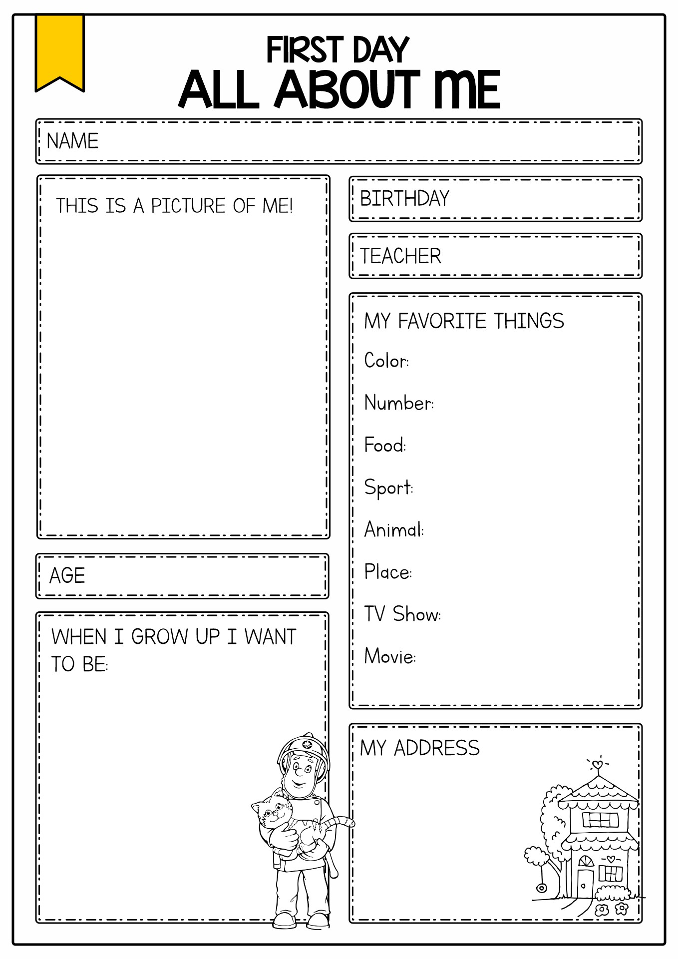 First Day All About Me Worksheet