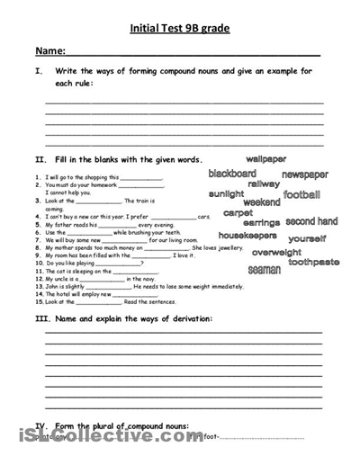 Free Printable 9th Grade English Worksheets