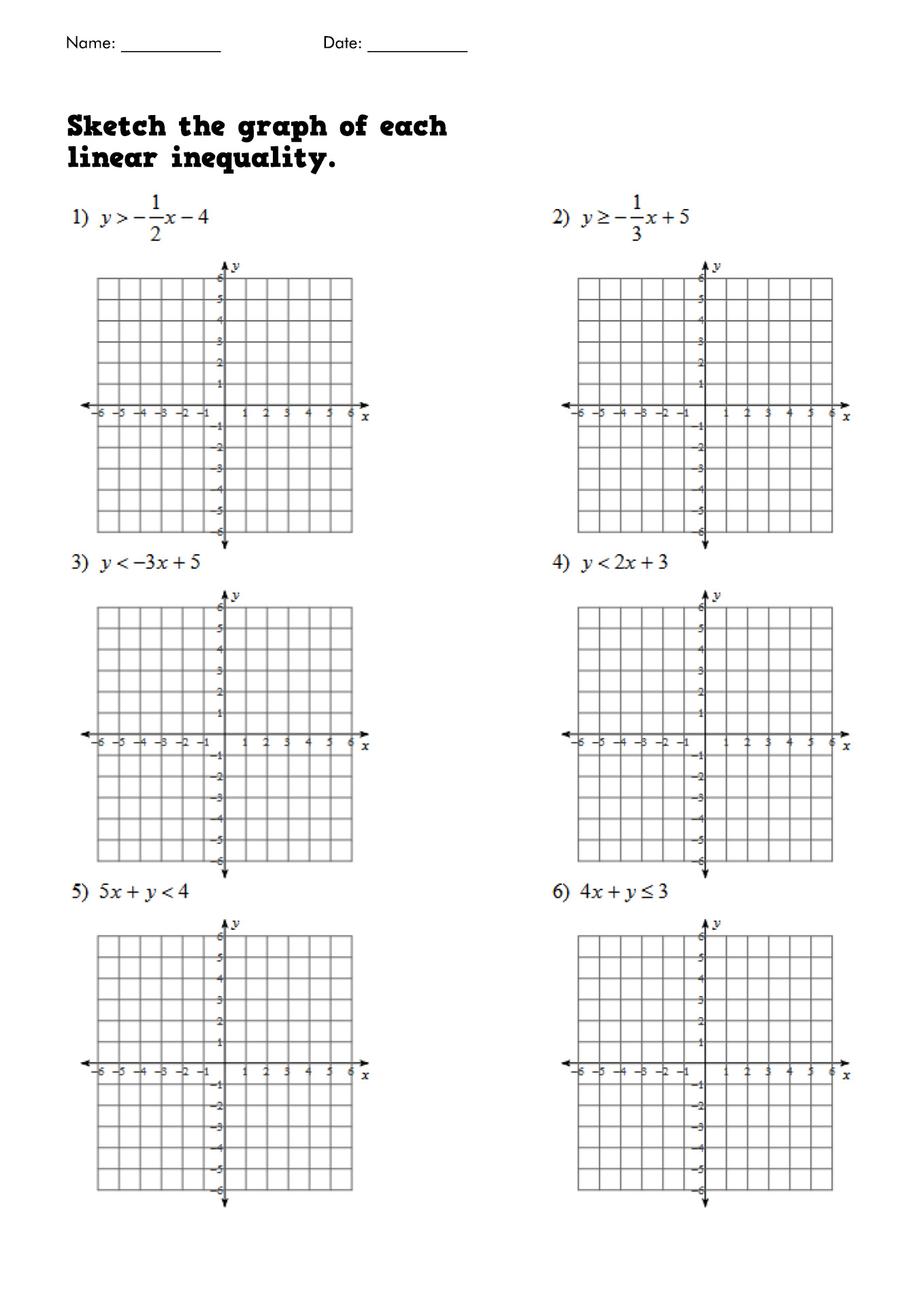 Graphing Inequalities On a Coordinate Plane Worksheet
