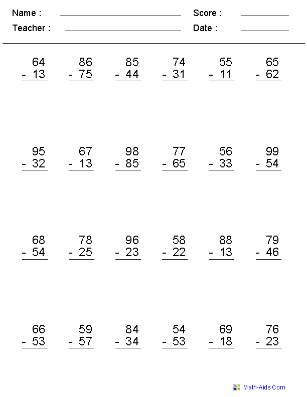 Math Worksheets Subtraction with Regrouping