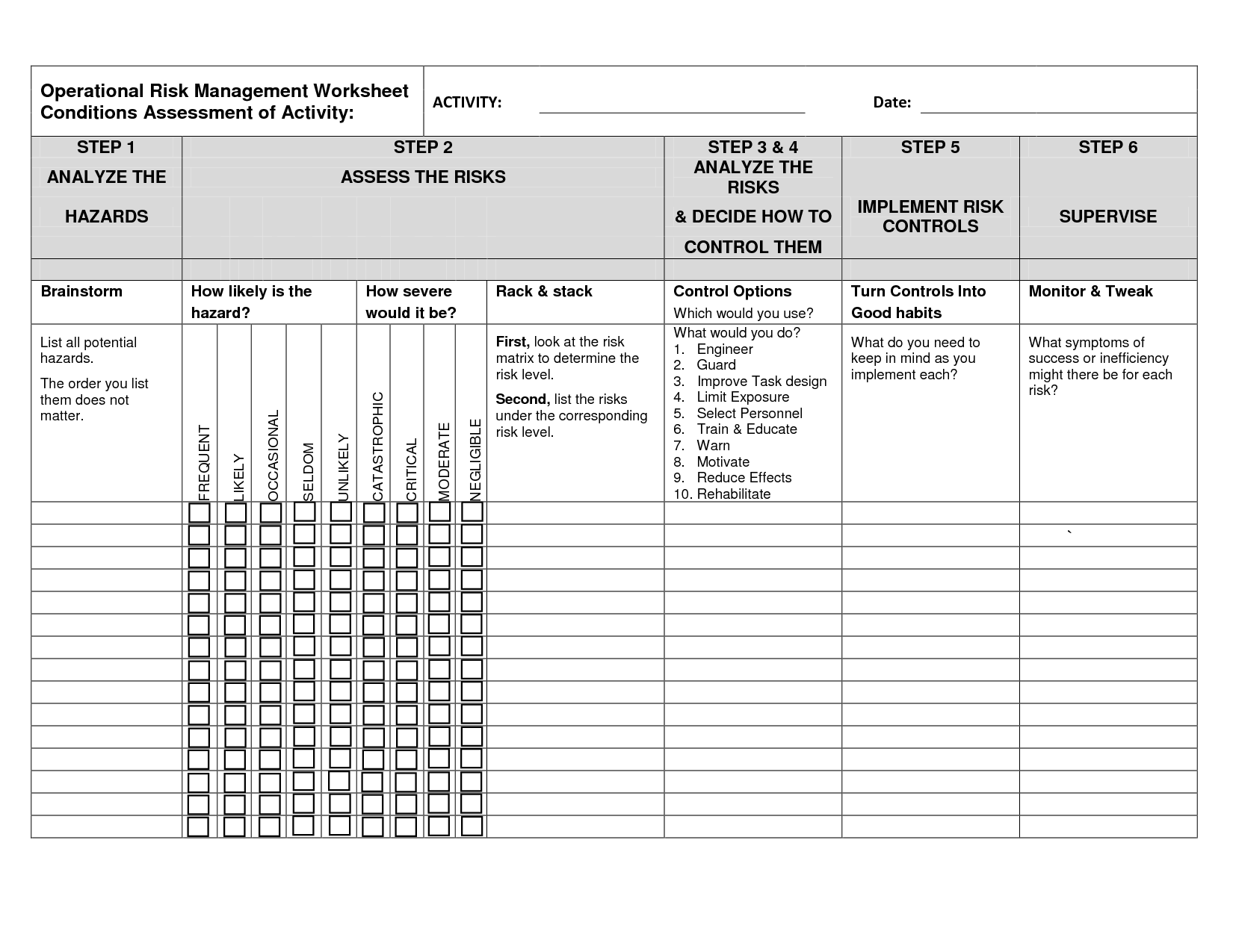 14 Risk Management Worksheet