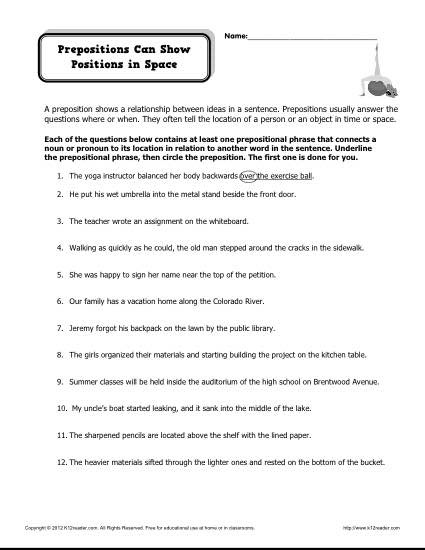 Prepositional Phrases Worksheets 5th Grade Image