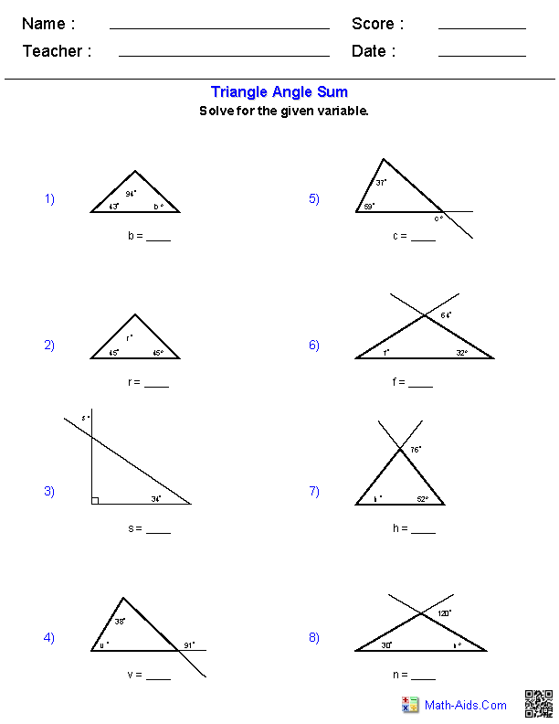 Triangle Angle Sum Worksheets Image