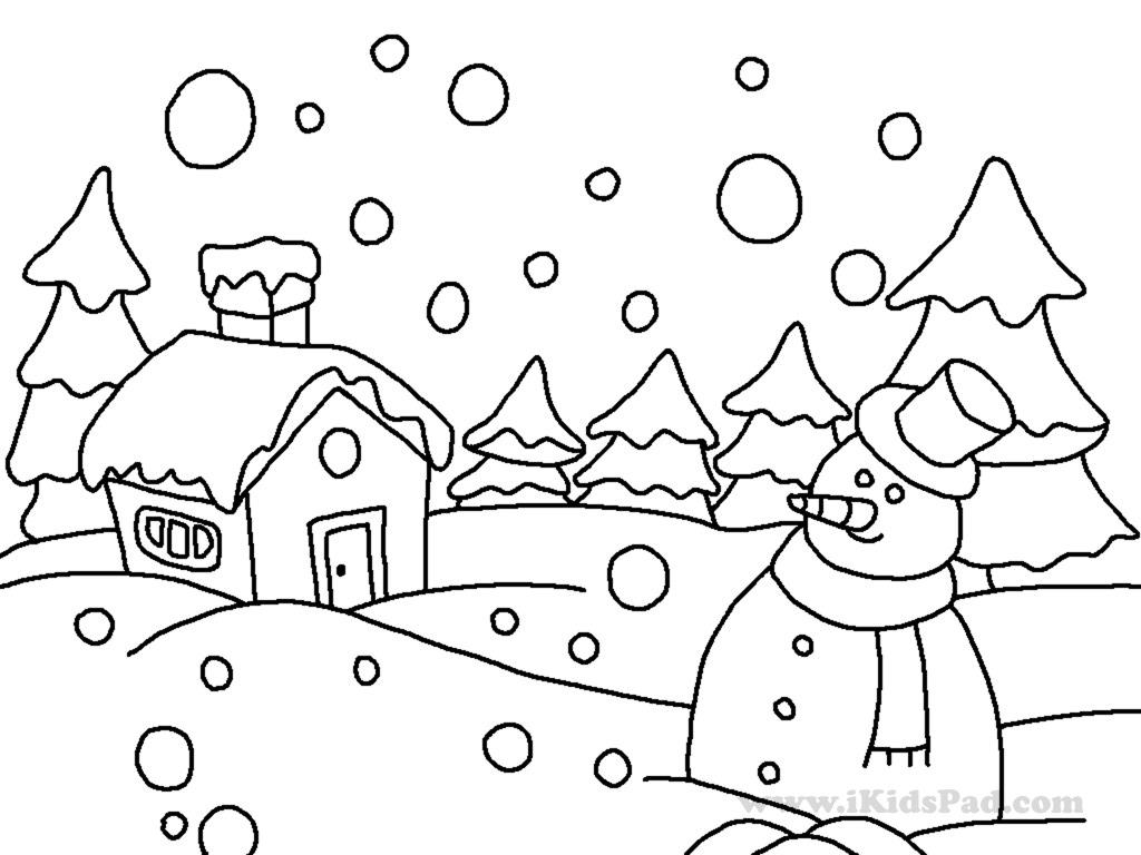 Winter Scene Coloring Pages for Kids Image