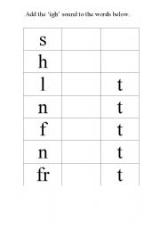 Words with Igh Worksheets Image