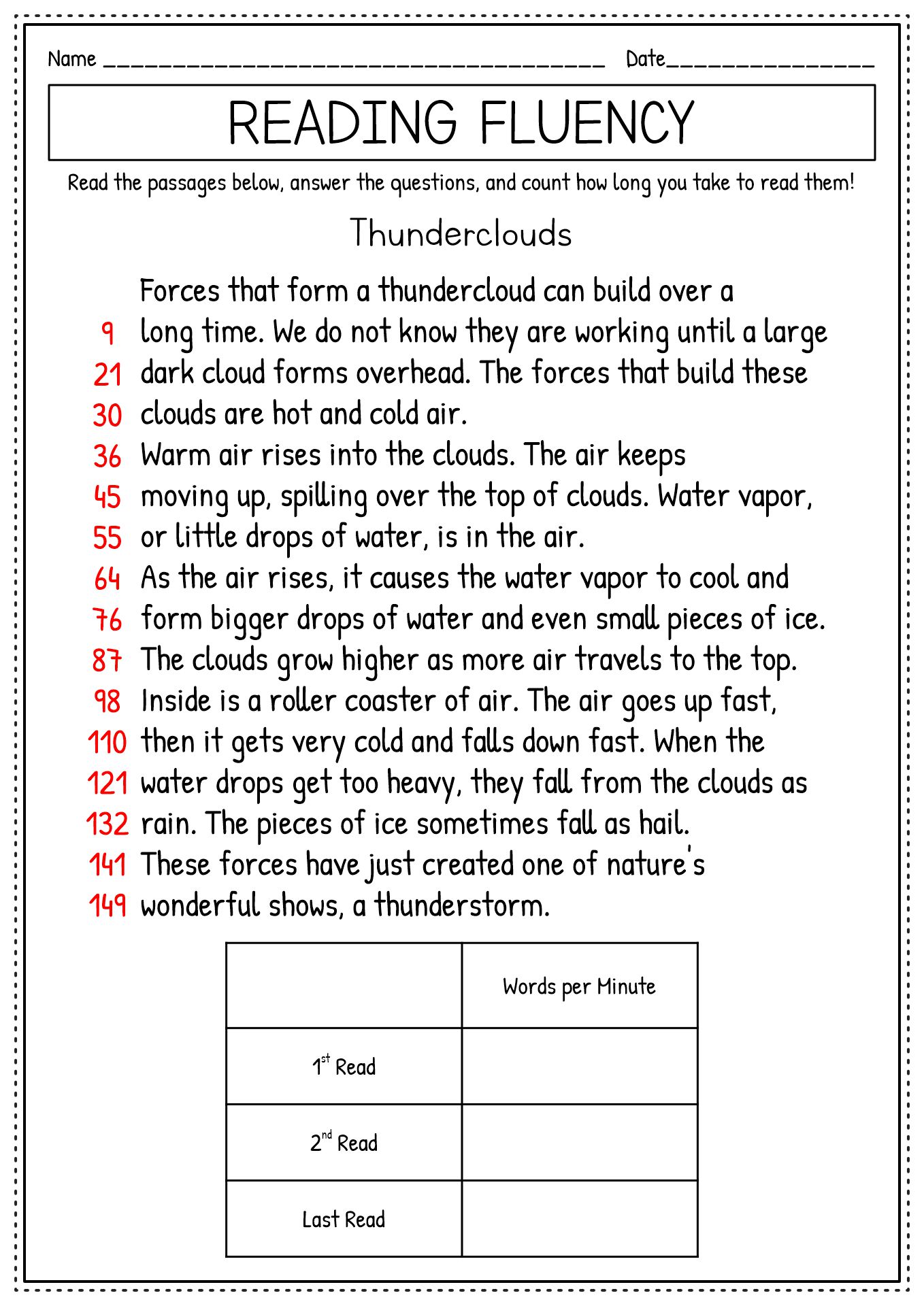 4th Grade Reading Fluency Passages