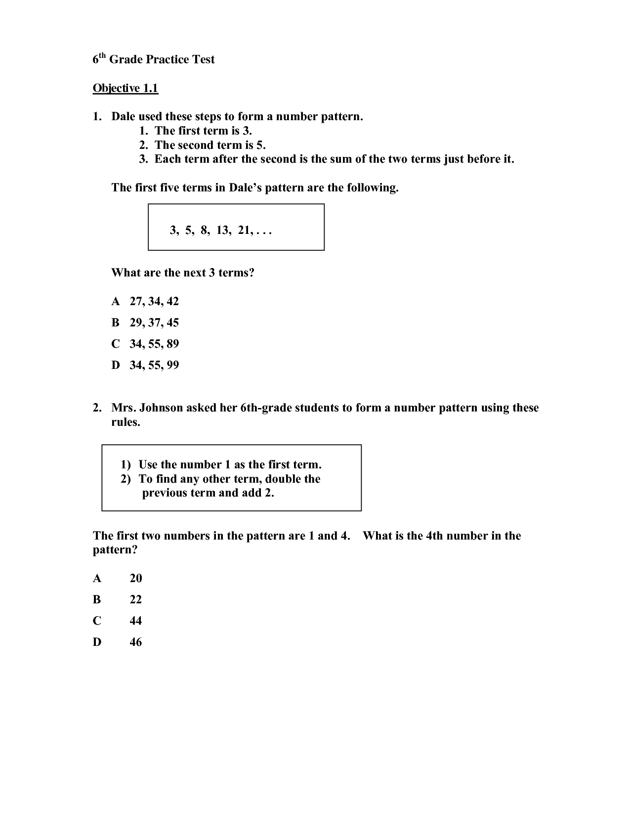 6th Grade Printable Worksheets