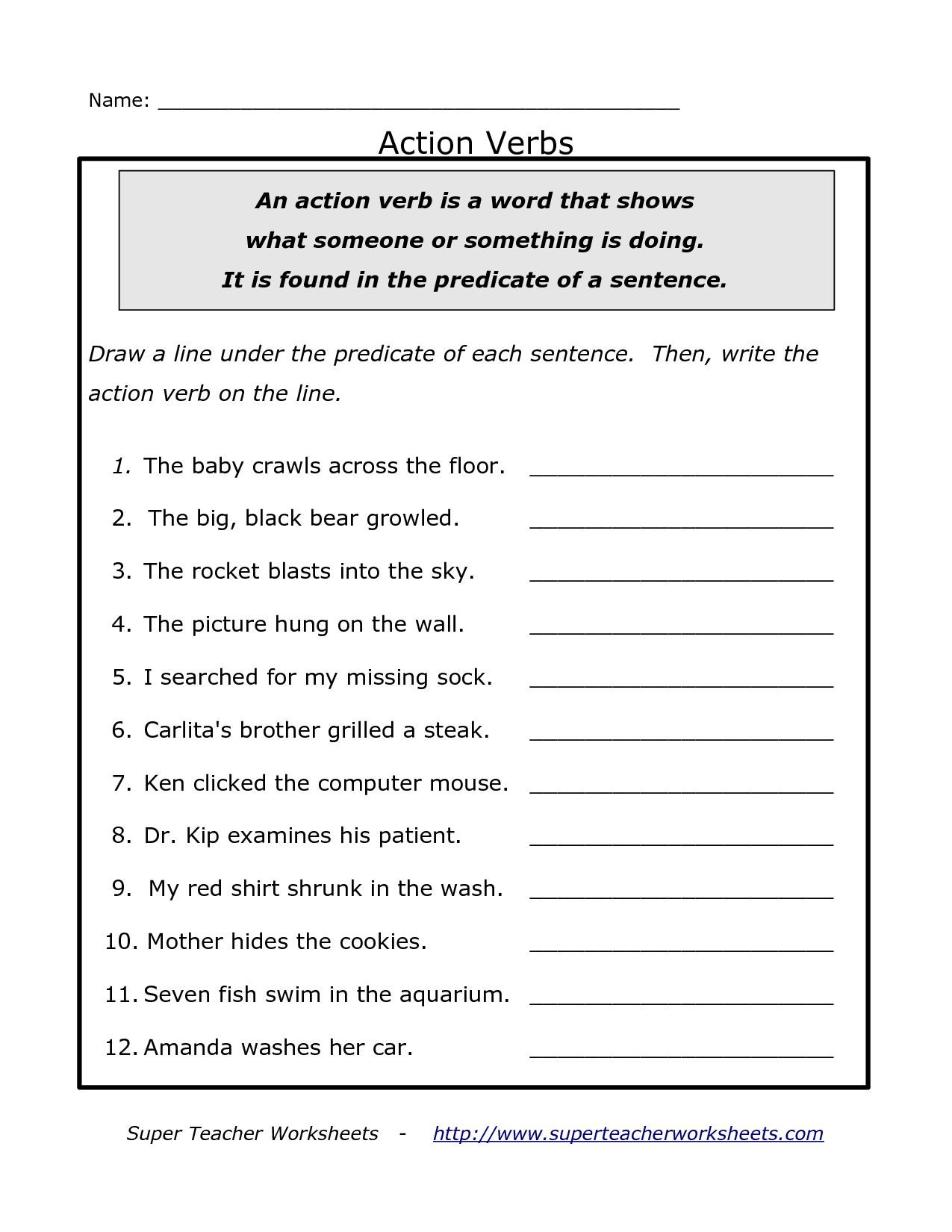 Worksheet With Action Verbs