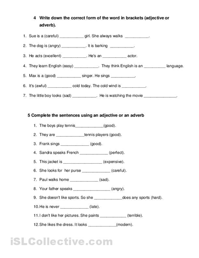 Adjectives and Adverbs Worksheets Image