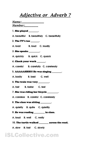Adverbs and Adjectives Printable Worksheets Image