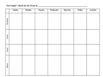 Blank Meal Plan Worksheets Image