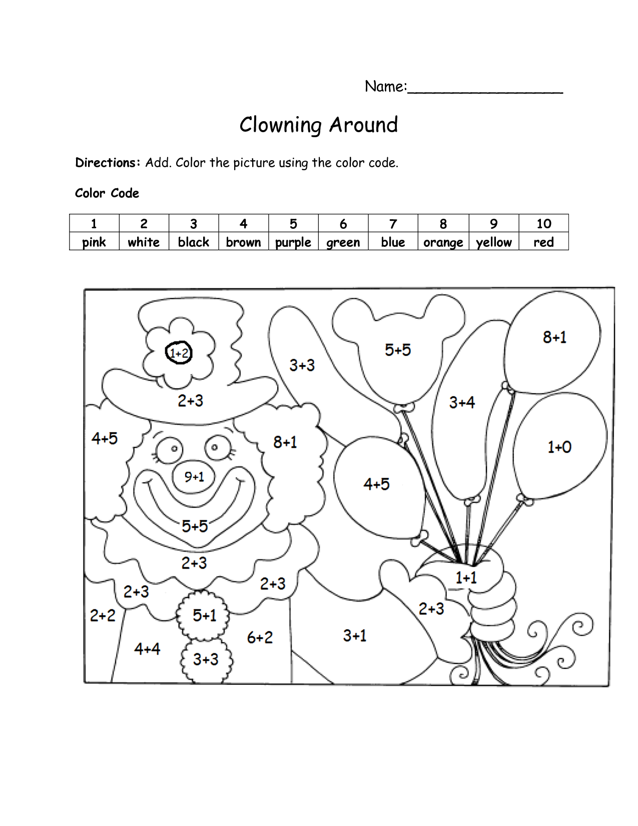 Color by Addition Worksheets Image