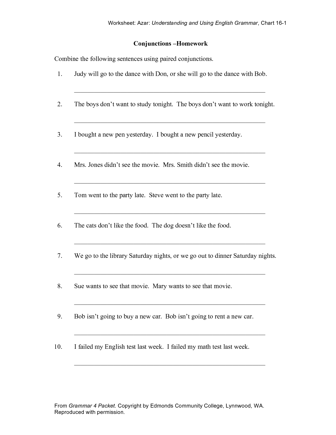 Combining Sentences Using Conjunctions Worksheet Image