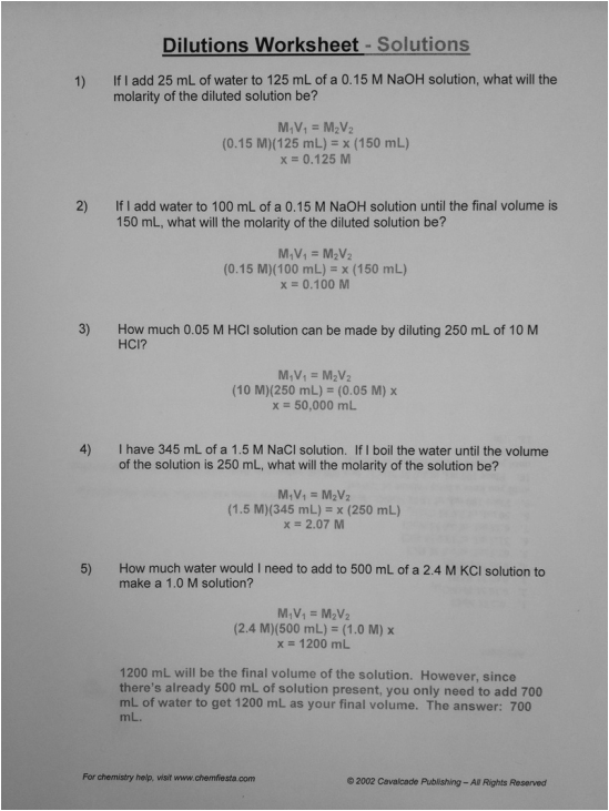 Dilutions Worksheet Answer Key