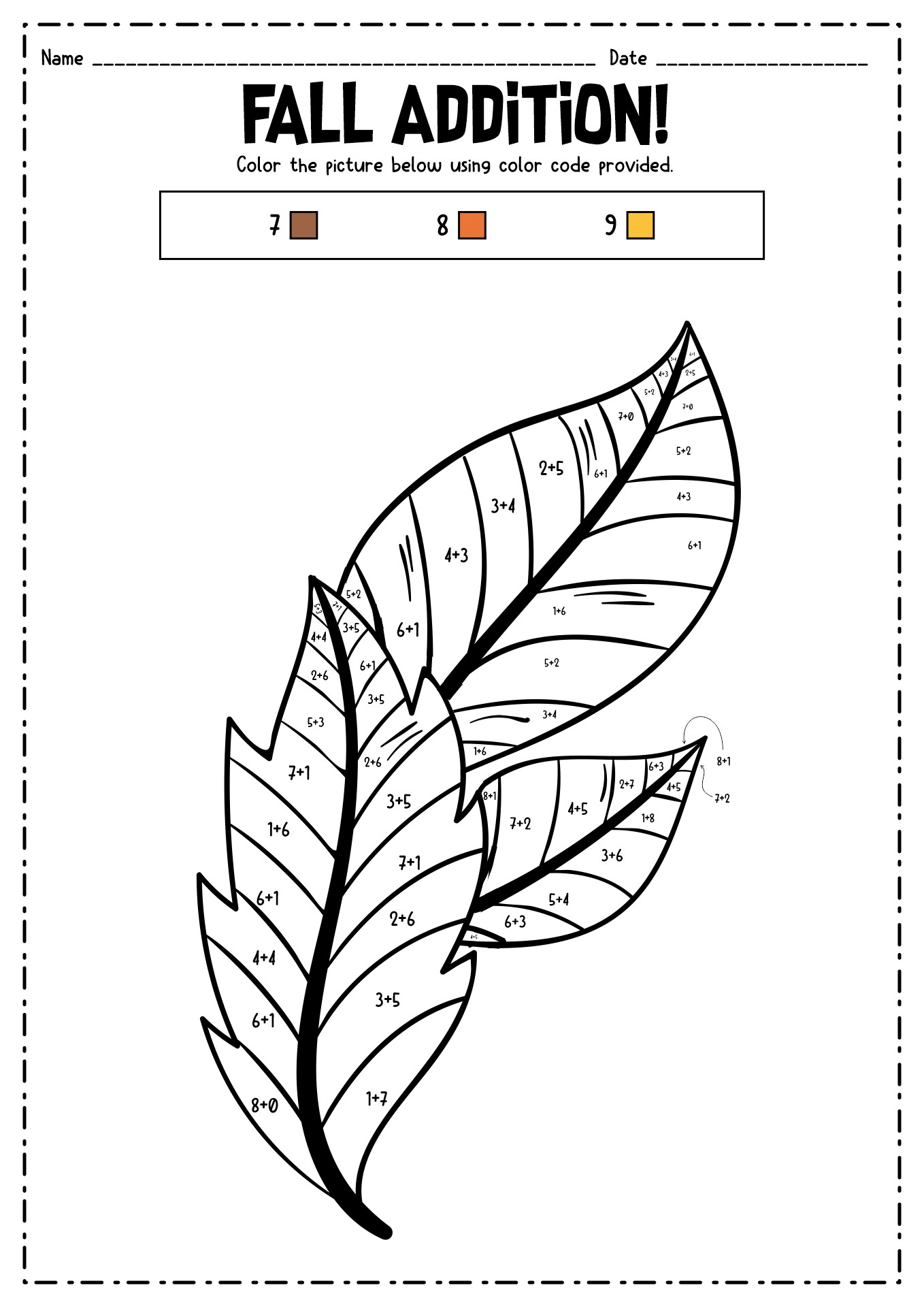 Fall Addition Color by Code Math Sheets