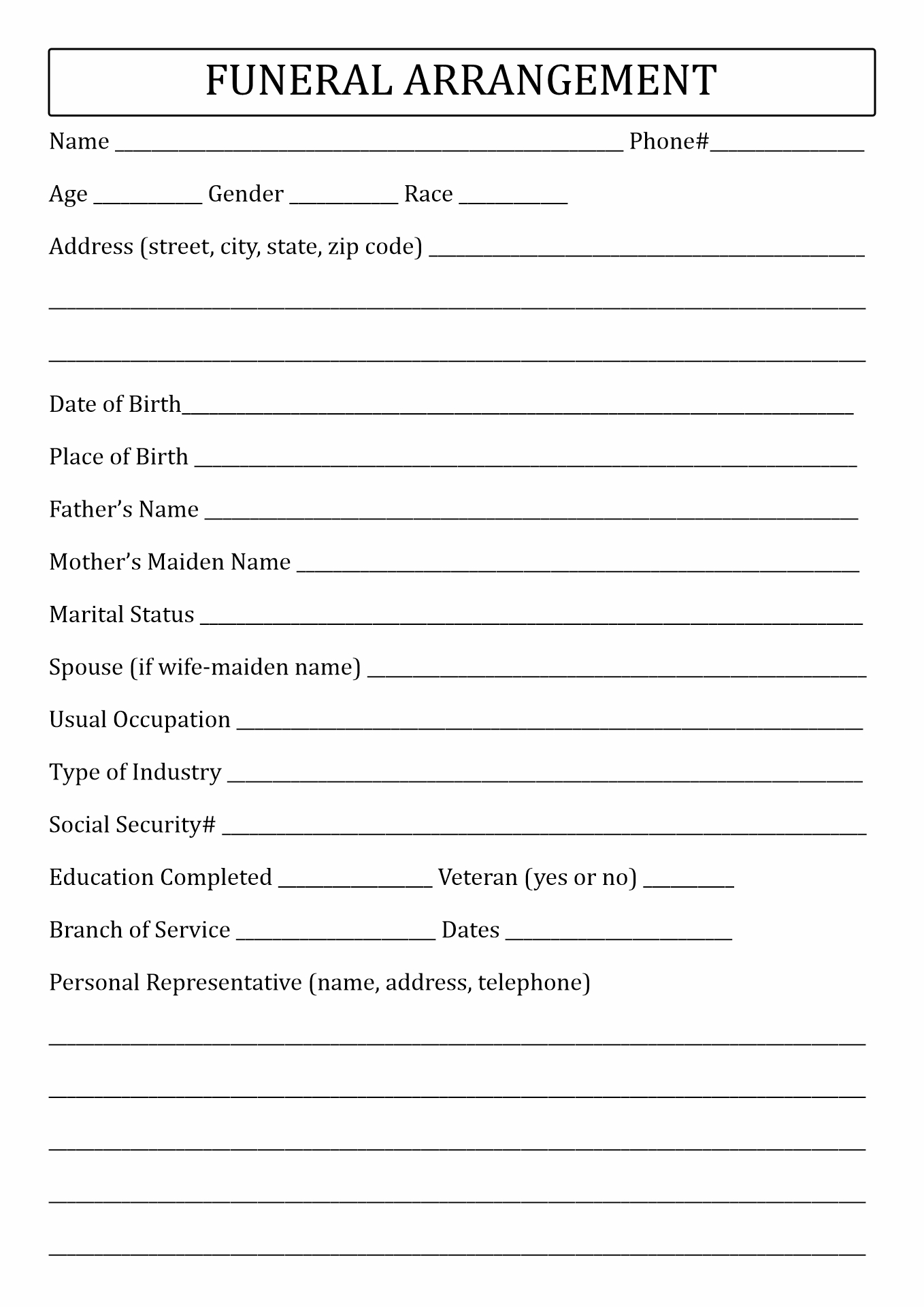 Funeral Pre-Planning Worksheet Image