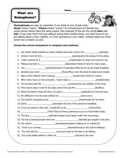 Homophone Worksheets 4th Grade