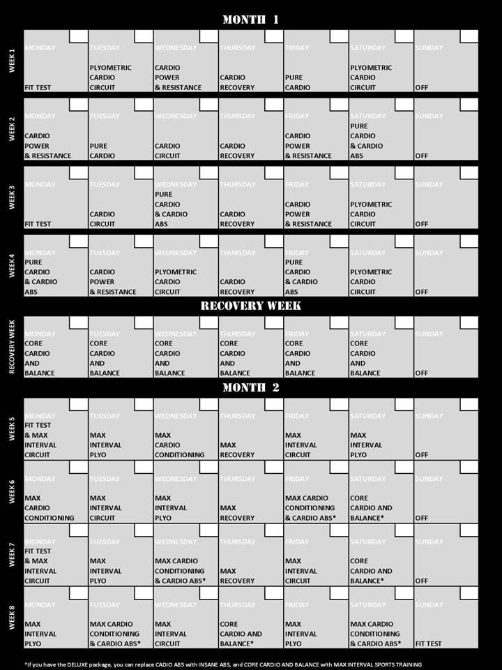 Insanity Workout Schedule Calendar Image