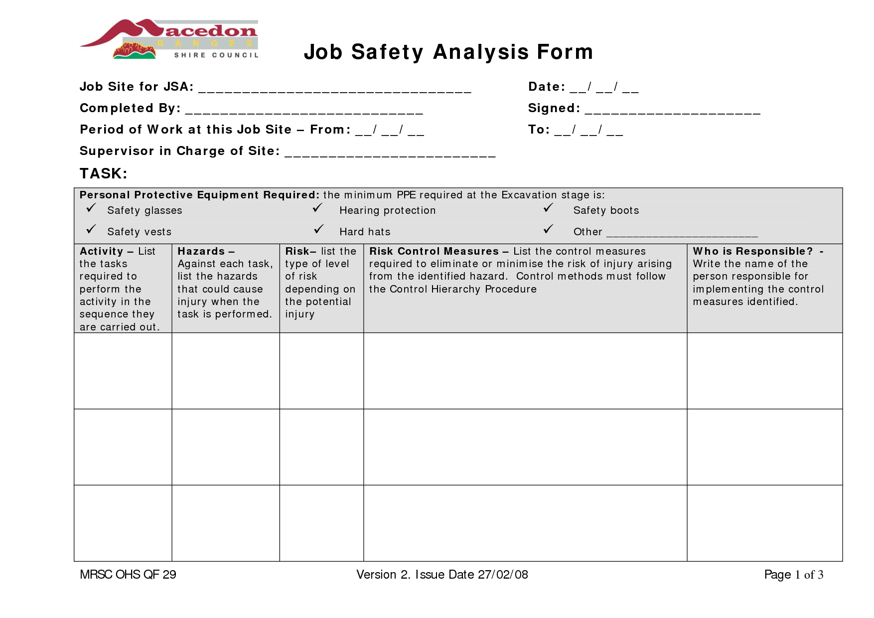 Job Safety Analysis Form Image