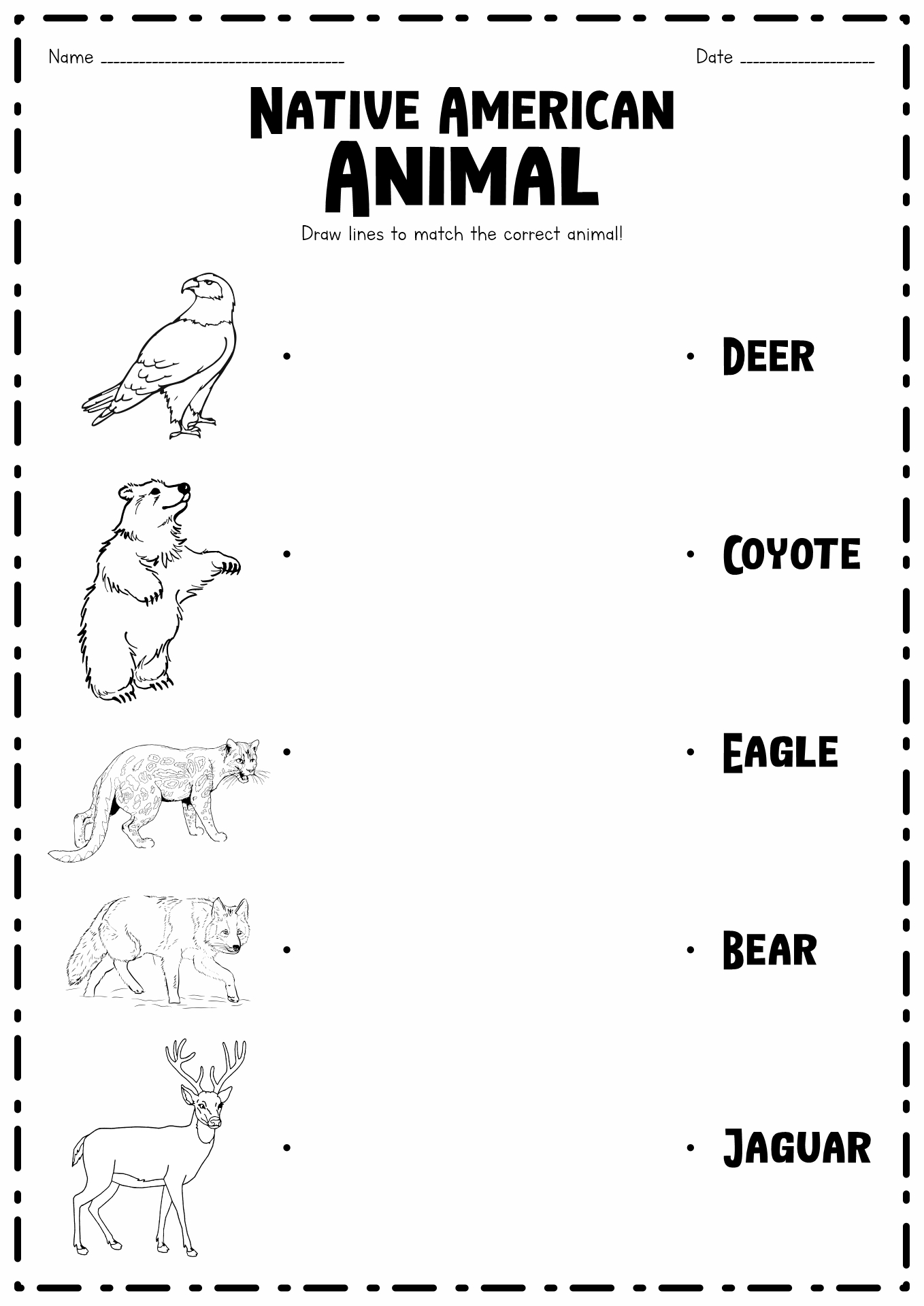 Native American Animal Worksheet Image