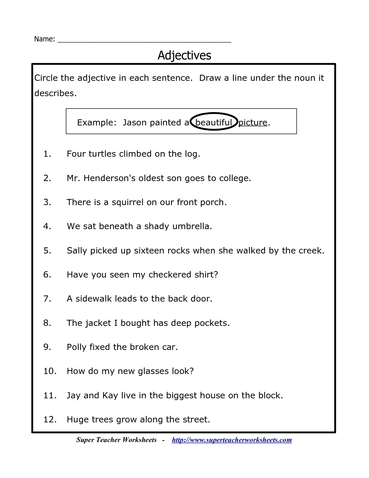Identify Noun Verb Adjective Worksheet