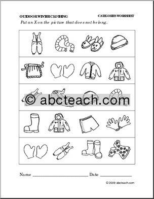 Preschool Winter Clothing Worksheet Image
