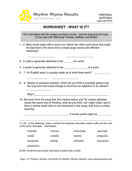 Roots Prefixes and Suffixes Worksheets