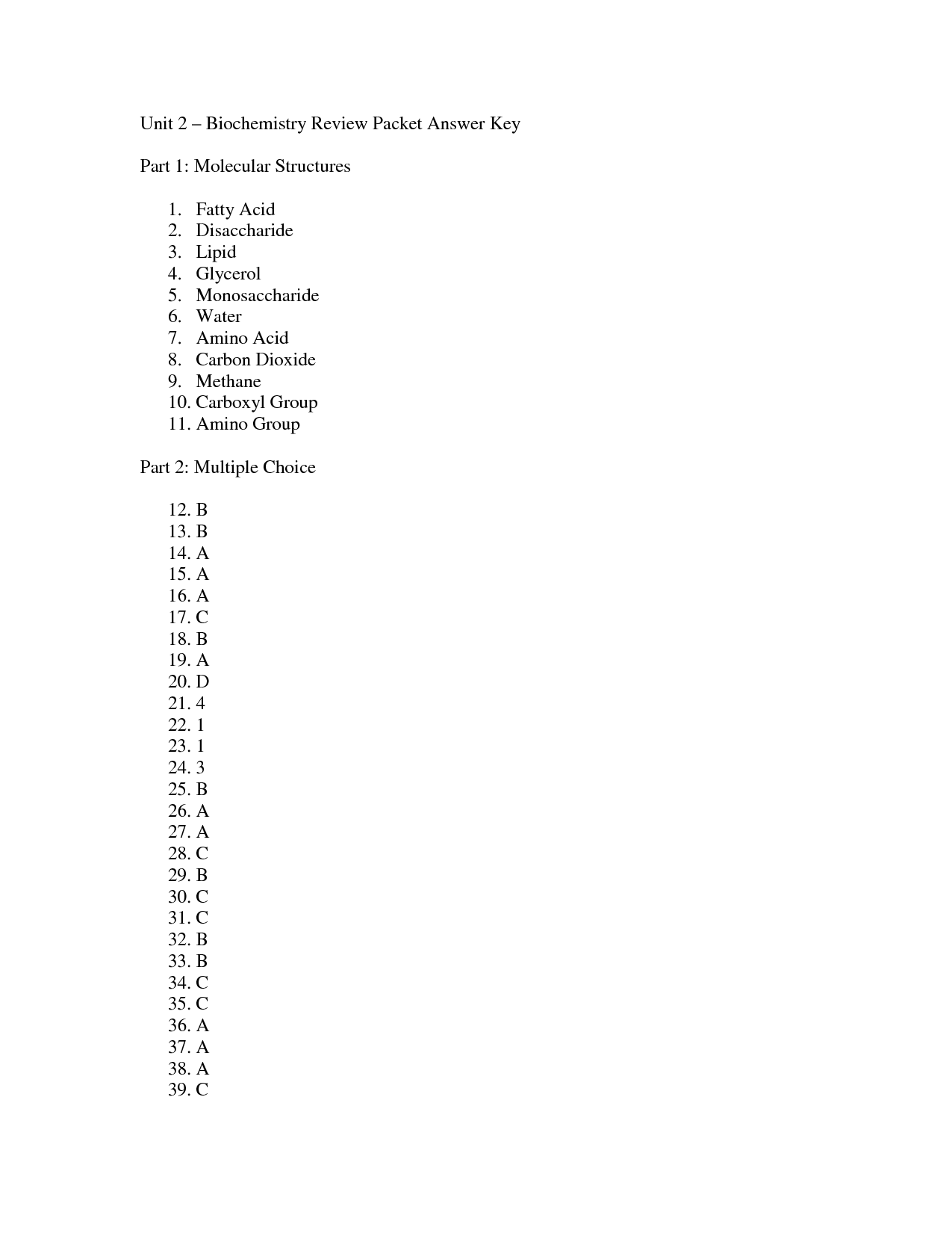 Unit 2 Chemistry Review Sheet Answer Key