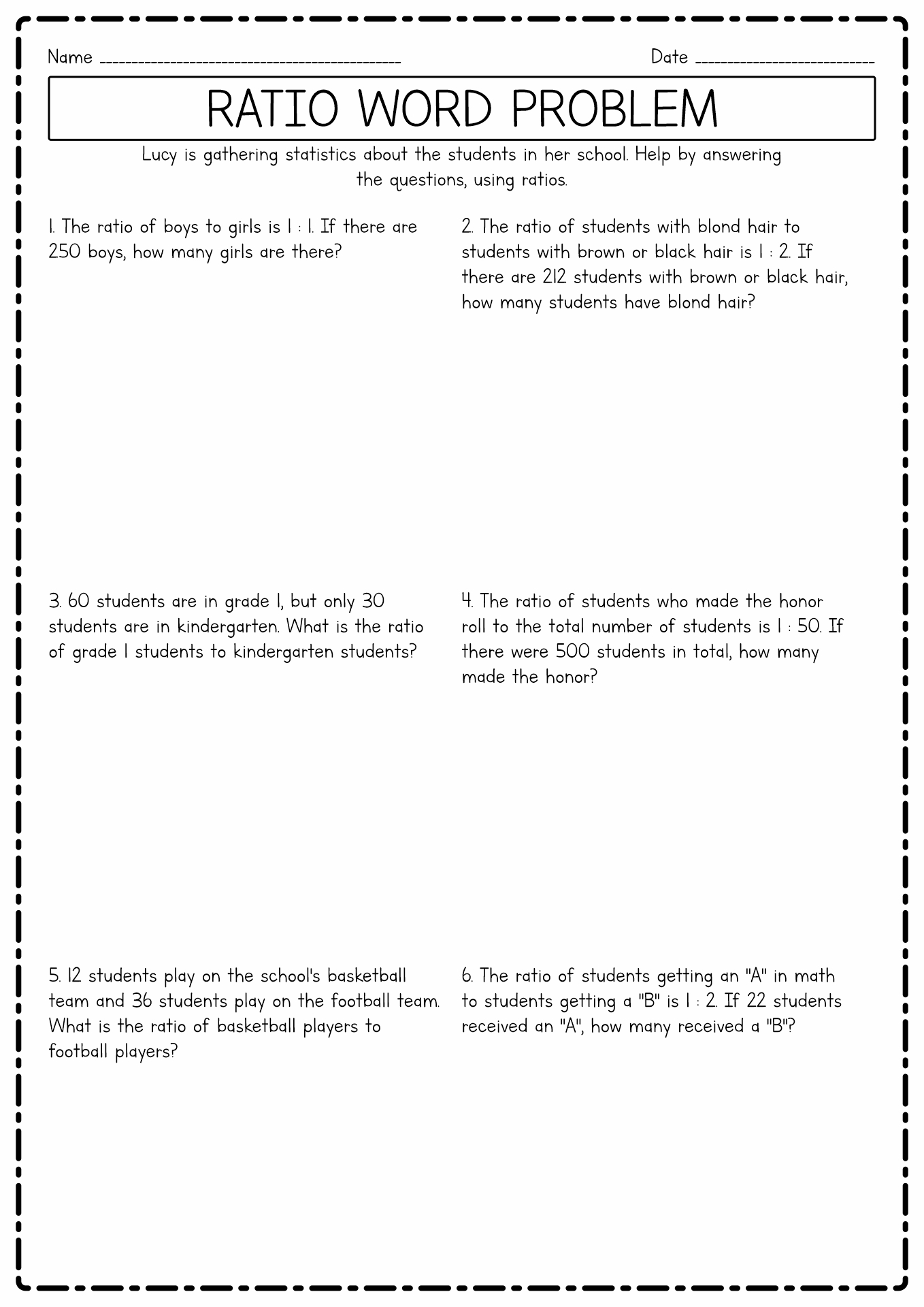 7th Grade Ratio Word Problems Worksheets