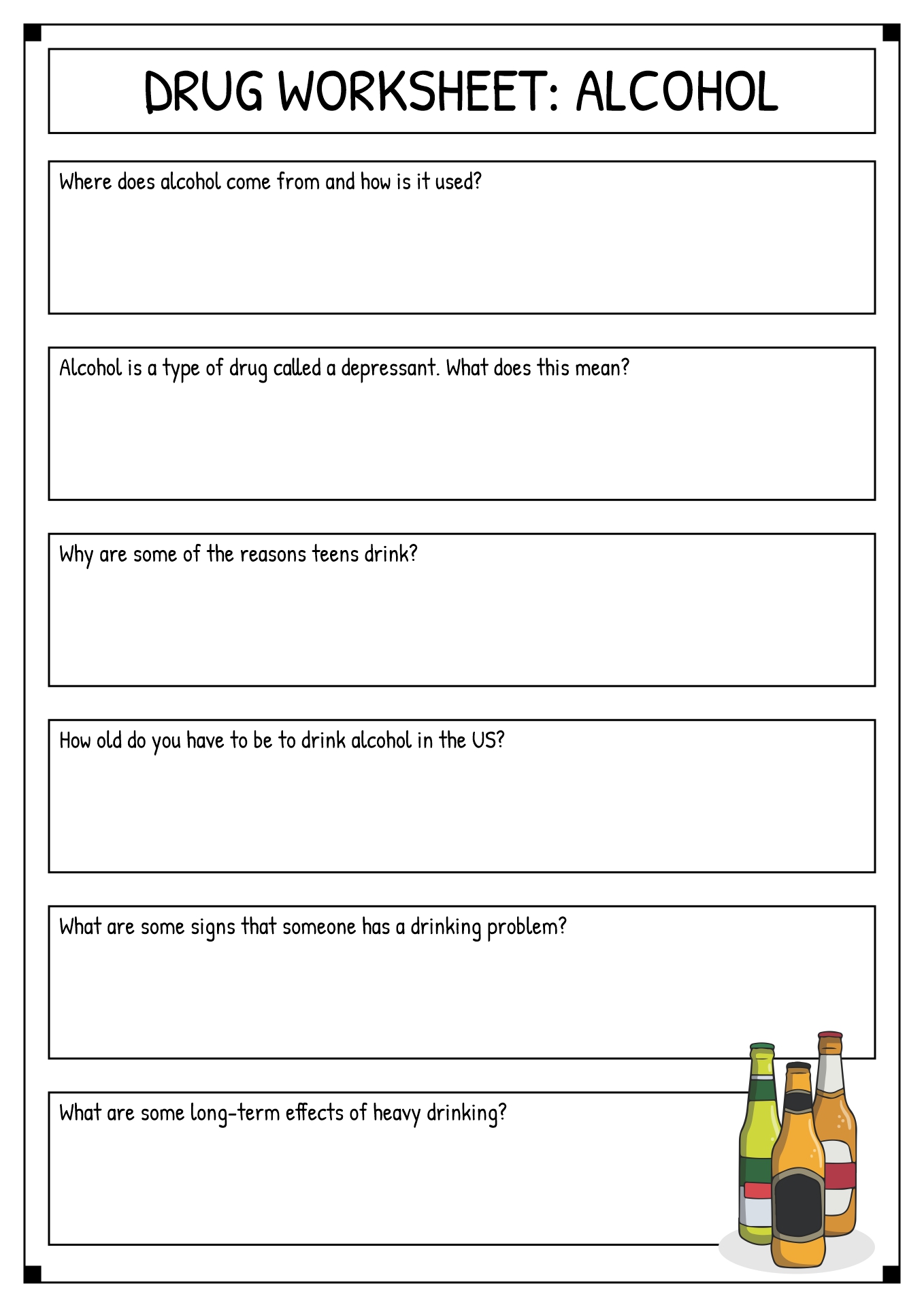Alcohol and Other Drugs Worksheets