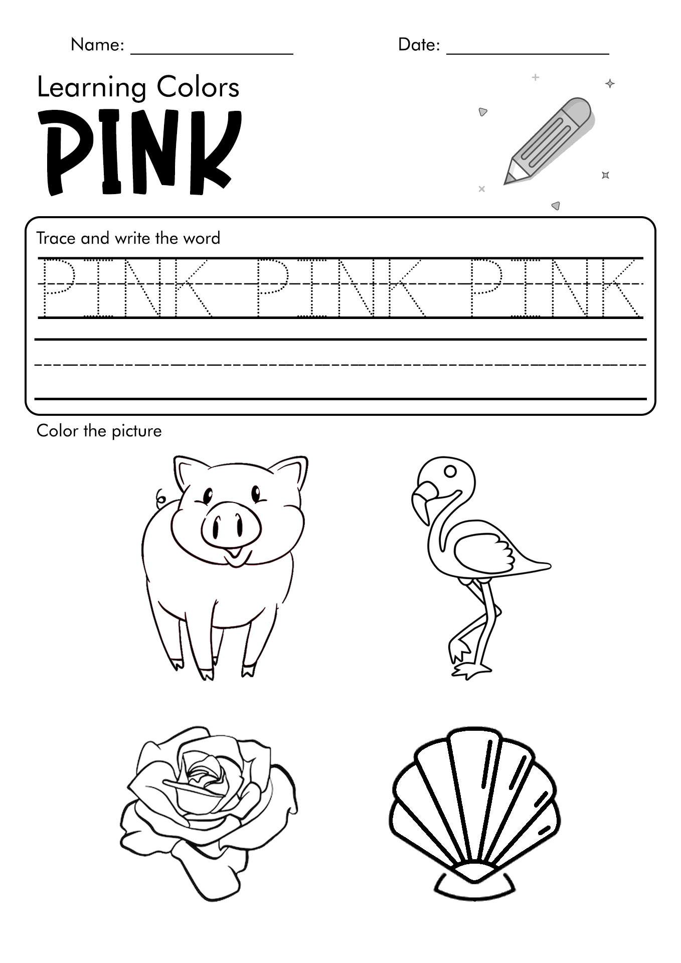 Color Pink Worksheets Preschool
