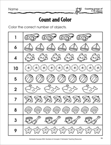 Printable Count And Color Worksheets 1 10