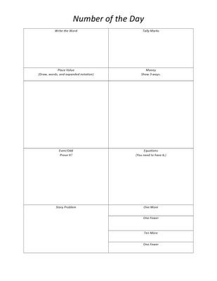 Day of the Number Math Worksheet