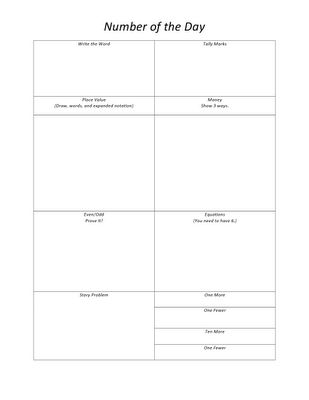Day of the Number Math Worksheet
