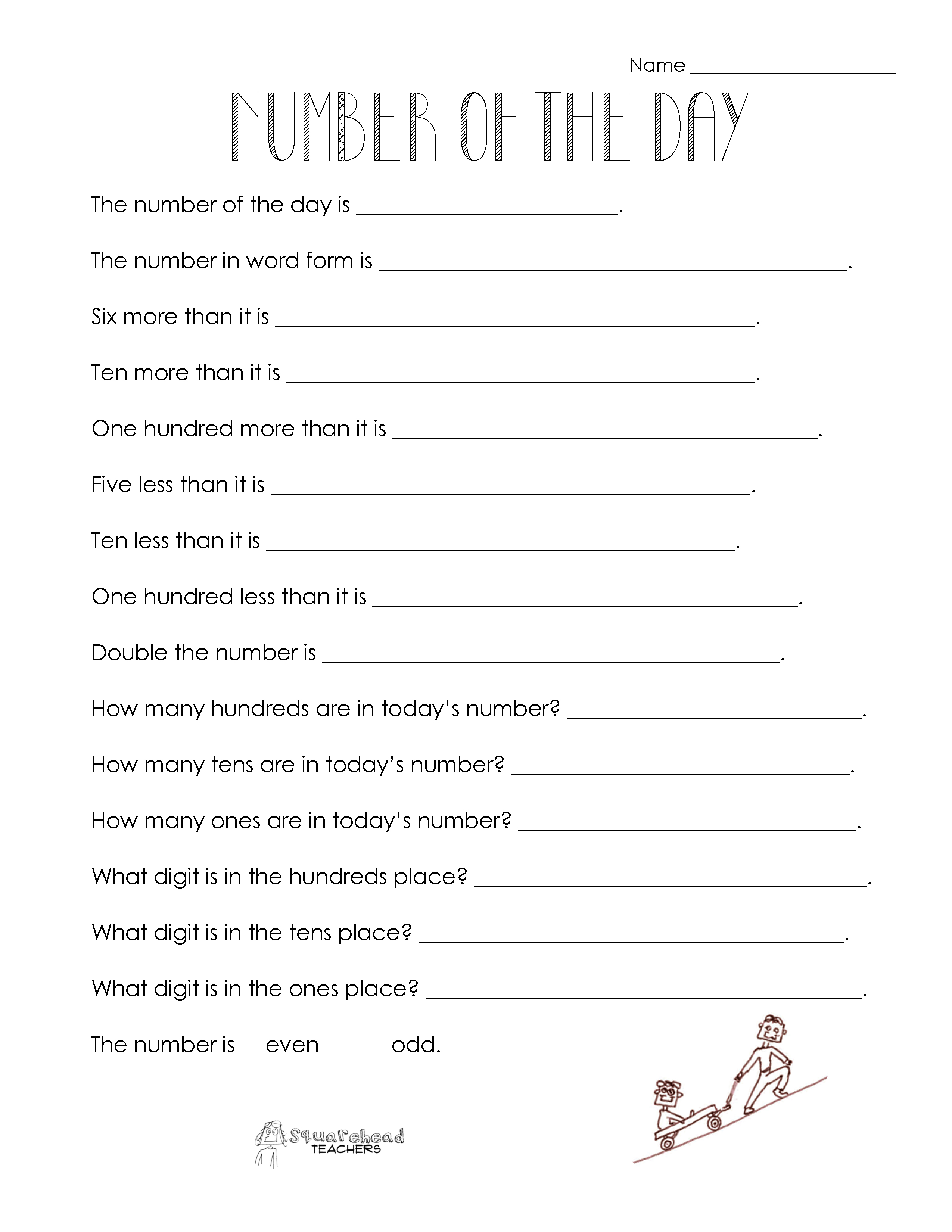 Day of the Number Worksheet 4th Grade