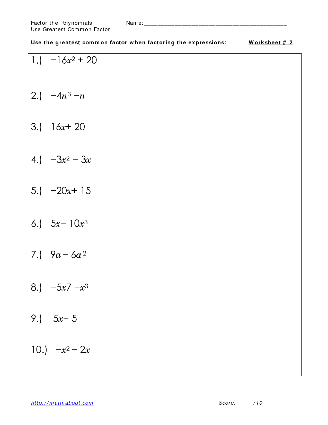 Greatest Common Factor Worksheet Answers Image
