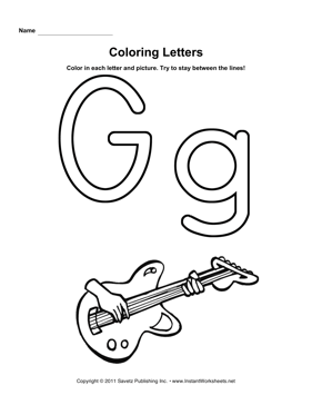 Guitar Coloring Page for G Image