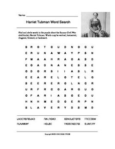 Harriet Tubman Word Search Worksheet Image