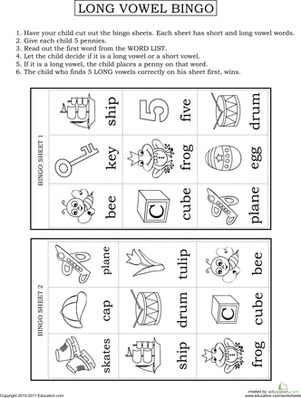 Kindergarten Long Vowel Worksheet Printable Image