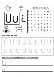 Letter U Handwriting Practice Worksheet Image
