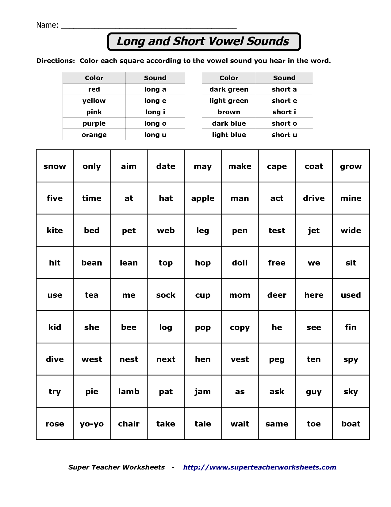 Long Vowel Sounds Worksheets Image