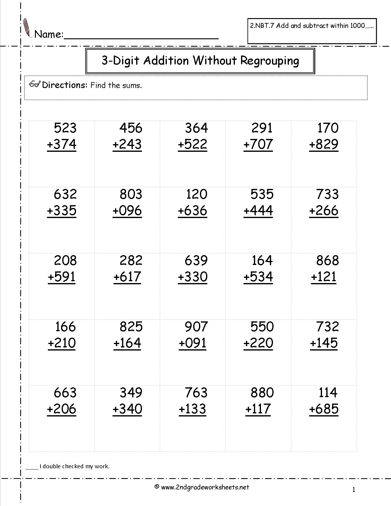 Math Addition and Subtraction Worksheets 2nd Grade