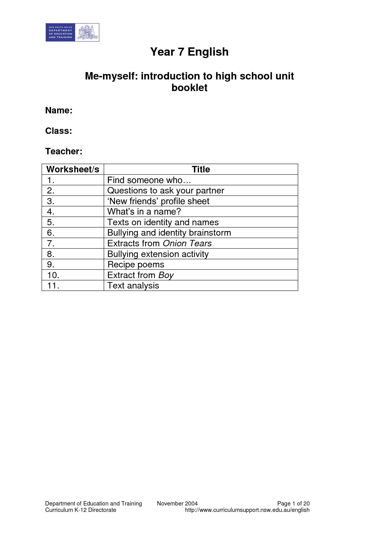Middle School Bullying Worksheets Image