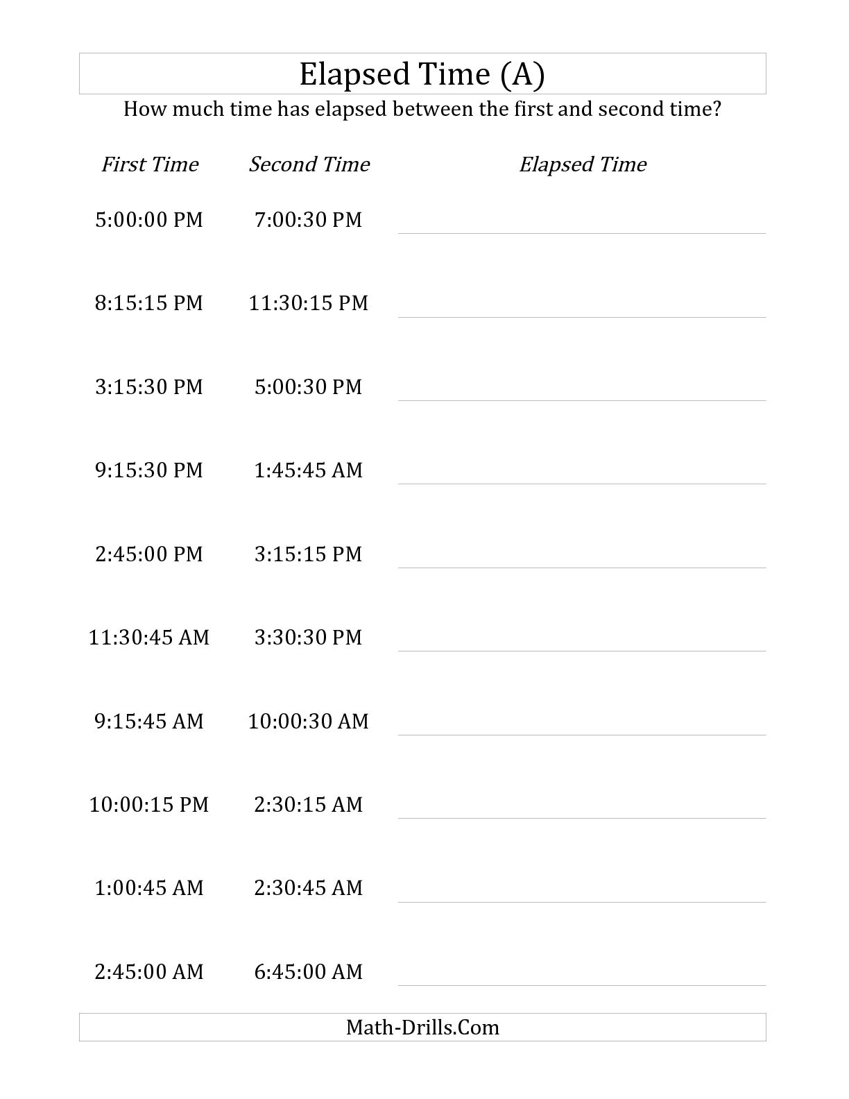 Minutes Elapsed Time Worksheet