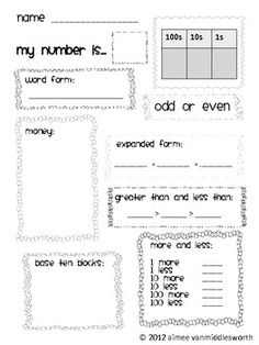 Number of the Day Worksheet First Grade