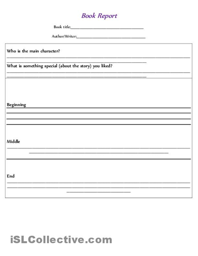 Printable Elementary Book Report Template Image