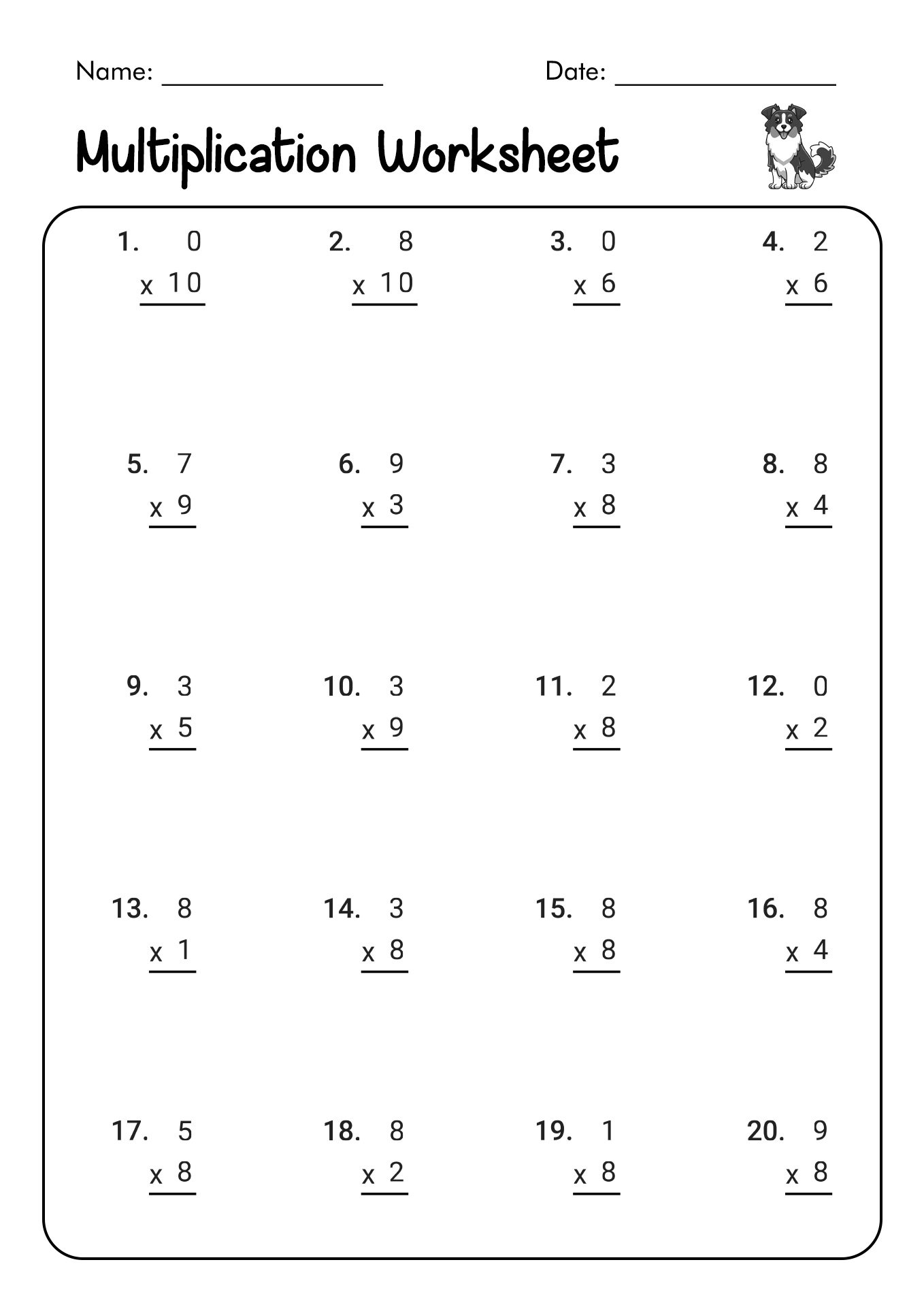 Multiplication Drill Worksheets 1 10
