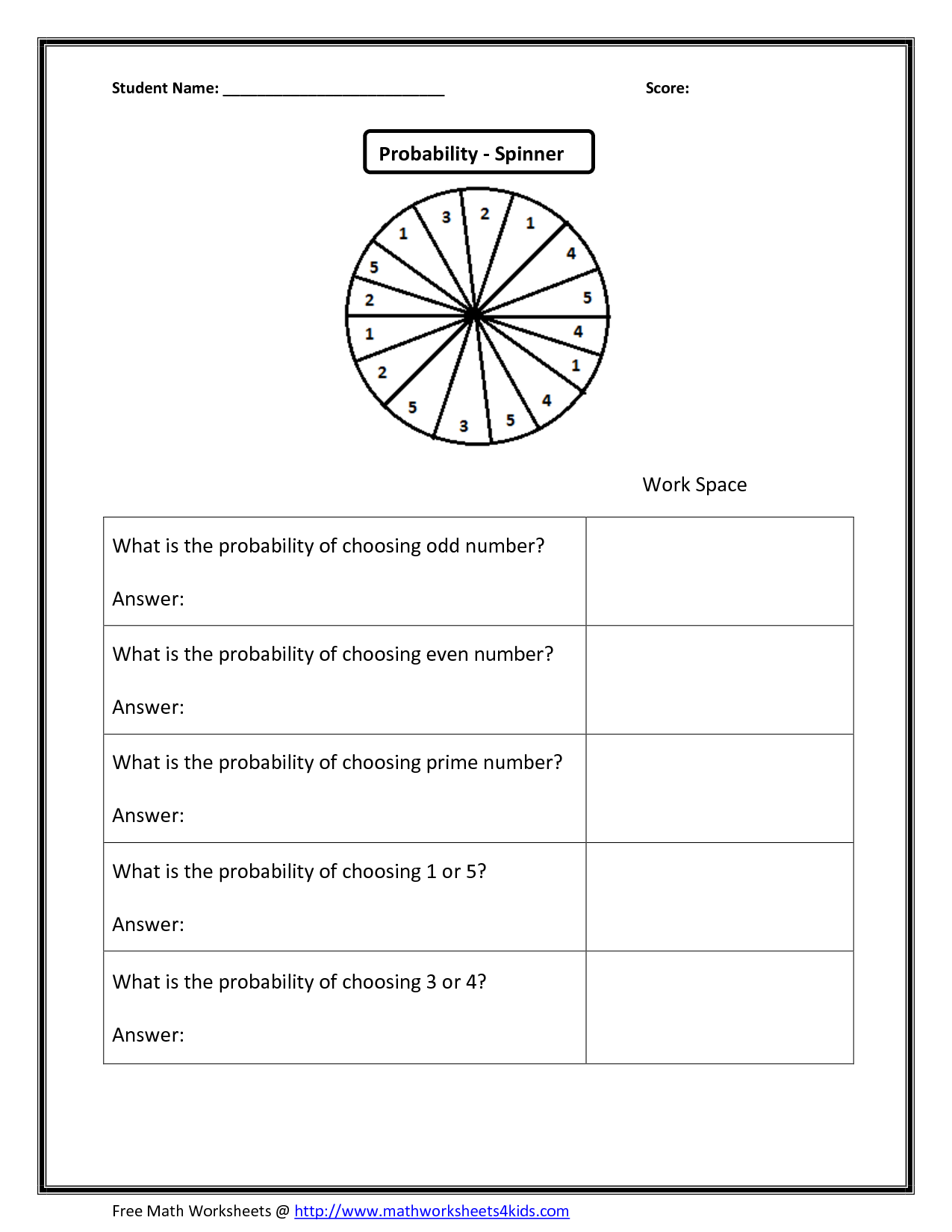 Probability Worksheets 7th Grade Math Image