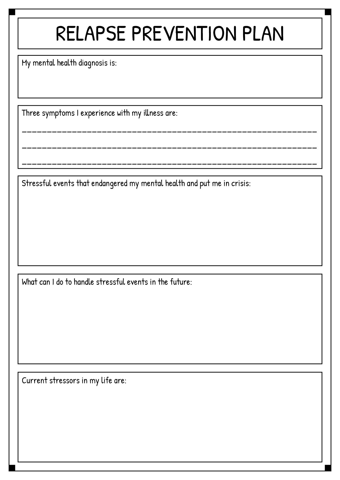 Relapse Prevention Worksheets Substance Abuse